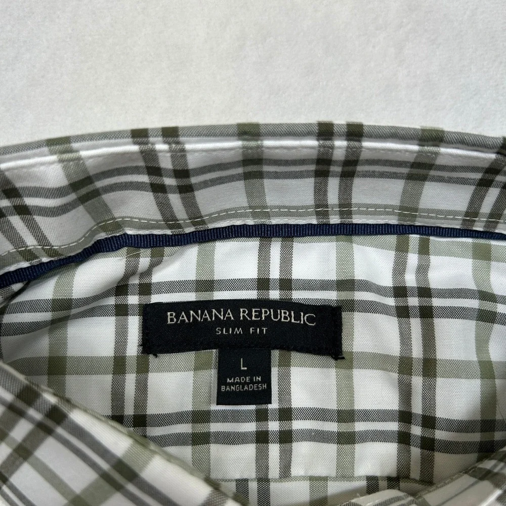 Banana‎ Republic Slim Fit Shirt Mens Large Green Plaid Button Down Long Sleeve